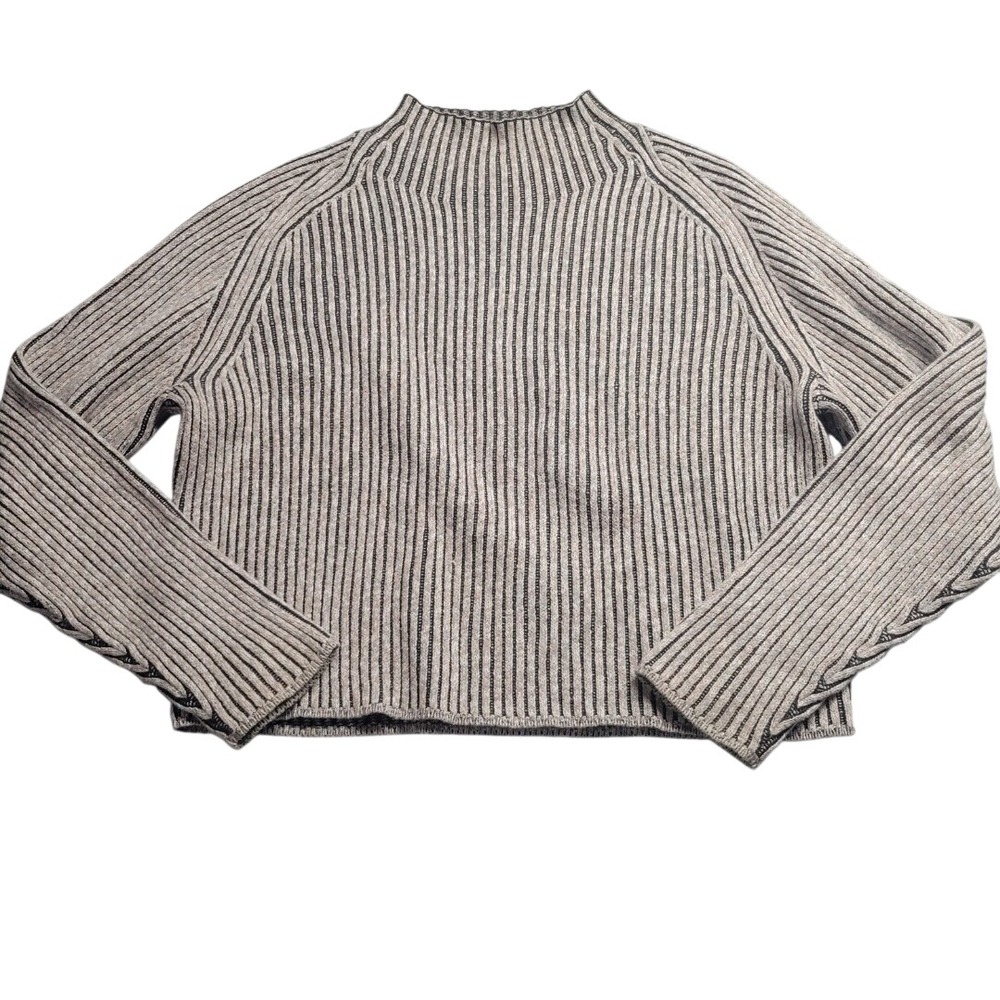Lululemon Ribbed Knit Mock Neck Striped Sweater Grey Black Cotton Cashmere Blend